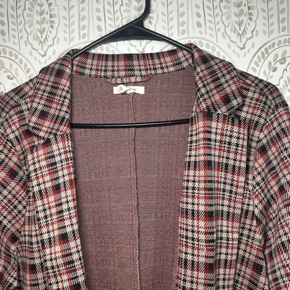 Plaid Open-Front Women's Coatigan - Red/Black